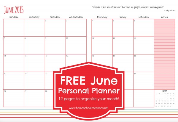 June Personal Planner Pages - Free Printable