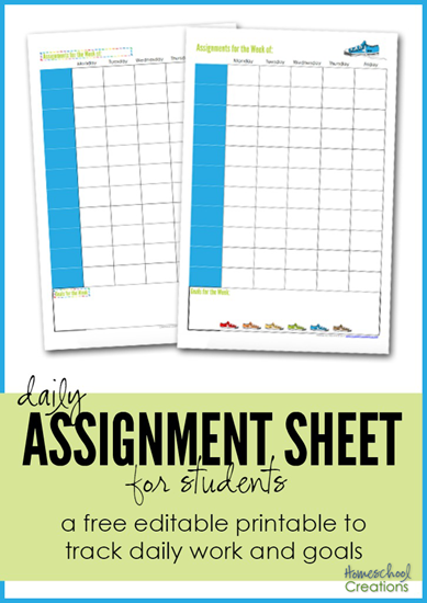 assignment sheet for students - a free editable printable from Homeschool Creations to track daily work and goals_edited-1